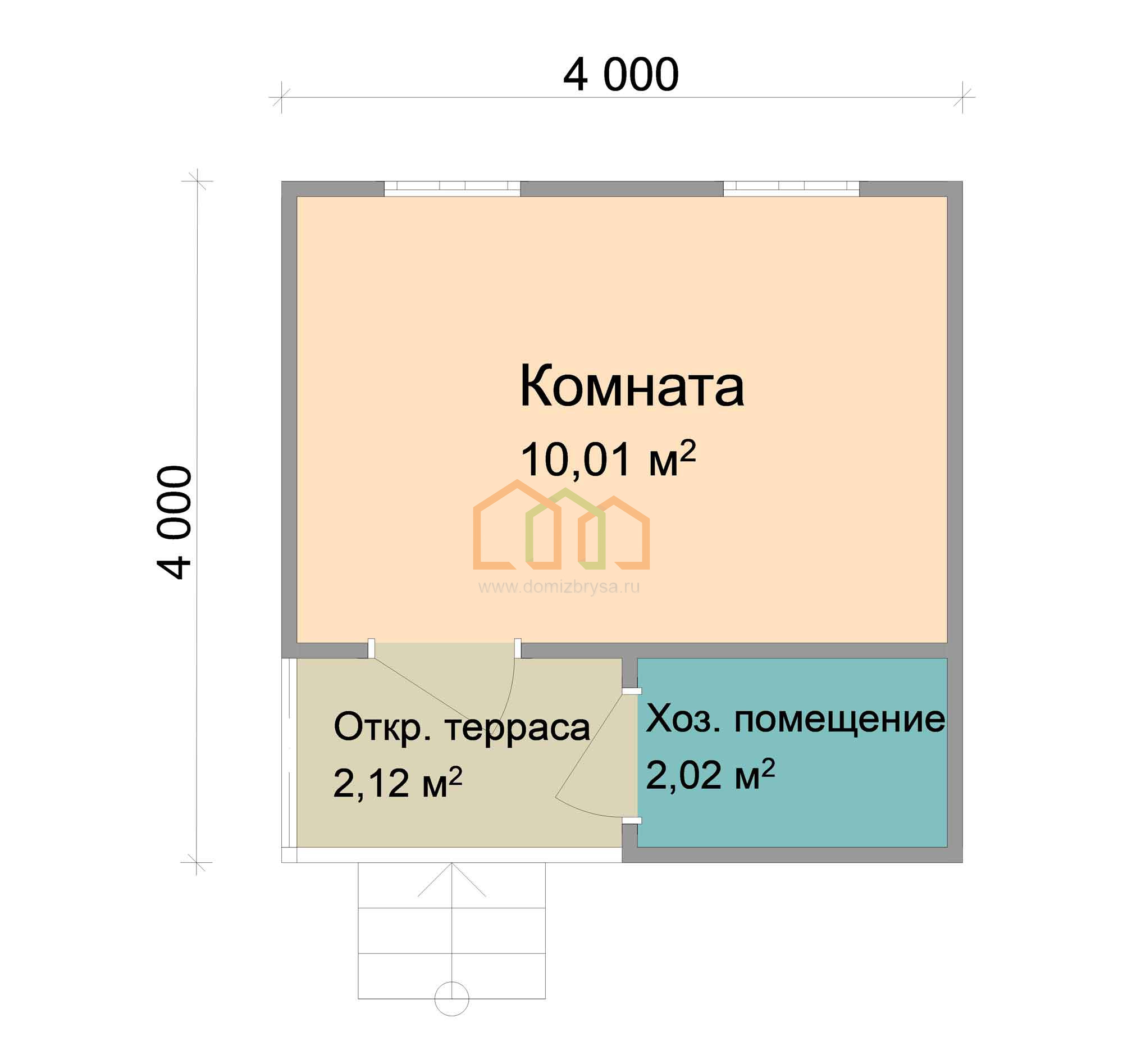 Каркасный садовый домик Берёзка - 1 4x4 Площадь: 16 м² под ключ в Кашире